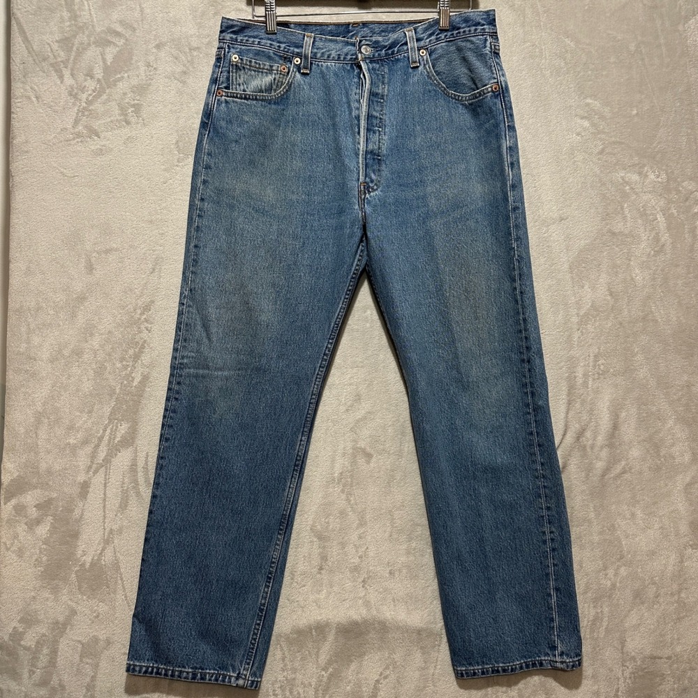 Vtg Levis 501 0193 Sz 36 Batwing Medium Wash Straight Leg Jeans Made in USA 1999